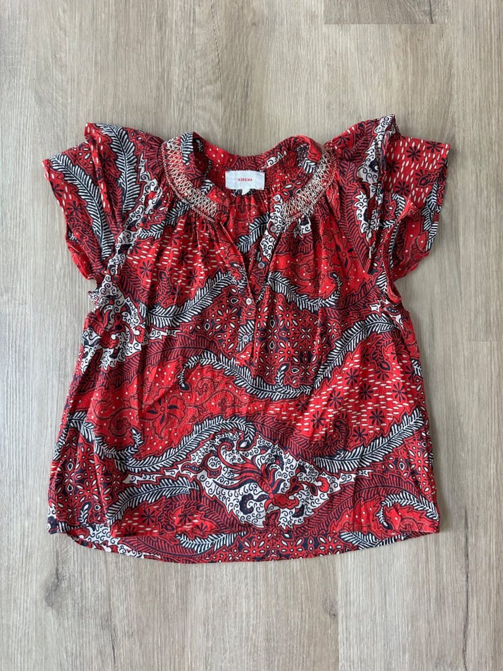 XIRENA Red Short SleeveTop Blouse 100% Cotton XS 0 2